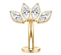 AROWRO Belly Button Bars Gold Floating Navel Piercing Jewelry Titanium Disc Flat Bottom Belly Ring Internally Threaded Belly Button Piercing 14G Clear CZ Belly Button Ring 10mm