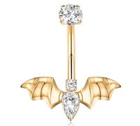 AROWRO Belly Button Bars Titanium Belly Bar 14G Belly Button Piercing Bat Belly Ring Cube Zircon Belly Piercing 10mm Floating Navel Piercing Jewelry Gold