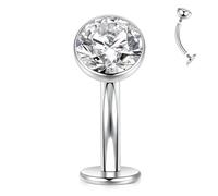 AROWRO Belly Button Bars Titanium Floating Navel Piercing Jewelry Disc Flat Bottom Belly Ring Internally Threaded Belly Button Piercing 14G Clear CZ Belly Button Ring 10mm Silver