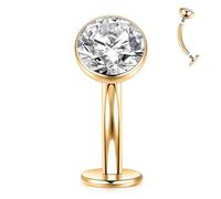 AROWRO Belly Button Piercing Floating Navel Piercing Jewelry Titanium Belly Button Bars Disc Flat Bottom Belly Ring Internally Threaded 14G Clear CZ Belly Button Ring 14mm Gold