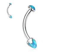 AROWRO Eyebrow Piercing Jewelry G23 Titanium Eyebrow Rings Eyebrow Barbell Belly Button Rings Navel Rings Vertical Labret Jewelry Lip Ring Rook Tragus Daith Earring 16G 8mm Silver Blue Opal