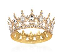 AROWRO Full Round Crystal Tiara Girls Women Crown Princess Crown Baroque Tiara Sparkly Rhinestone Vintage Crown Queen Costume Wedding Prom Birthday Pageant Party Cake Topper Carnival Headdress