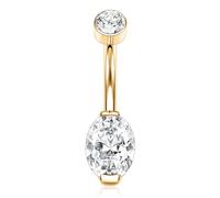 AROWRO Gold Belly Bar Titanium Belly Button Bars 14G Belly Button Ring Internally Threaded Belly Button Piercing Cube Zircon Floating Navel Piercing Jewelry 10mm