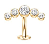 AROWRO Gold Belly Button Bars Titanium Floating Navel Piercing Jewelry Disc Flat Bottom Belly Ring Internally Threaded Belly Button Piercing 14G Clear CZ Belly Button Ring 10mm