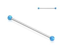 AROWRO Industrial Piercing 14G Industrial Earrings Titanium Industrial Barbell Cartilage Body Piercing Jewelry 1 1/2 Inch 38mm Silver Industrial Barbell Blue Opal