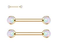 AROWRO Nipple Bars 14G Nipple Piercing Jewellery Titanium 18mm Tongue Bars Tongue Piercing Internally Threaded Nipple Rings Tongue Bar Piercing Bridge Piercing Jewelry Gold White Opal