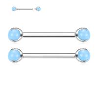 AROWRO Nipple Rings - Titanium Silver with Blue Rainbow Stone - 14G 12mm - Internally Threaded - 2pcs