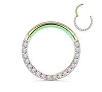 AROWRO Nose Rings Septum Clicker Nose Hoop Ring 316L Surgical Steel Cartilage Daith Helix Earrings Hoop Daith Piercing Jewellery CZ Paved 16G 6mm Rainbow