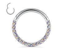 AROWRO Nose Rings Septum Clicker Nose Hoop Ring 316L Surgical Steel Cartilage Daith Helix Earrings Hoop Daith Piercing Jewellery Purple CZ Paved 16G 8mm Silver