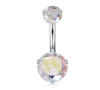 AROWRO Titanium Belly Button Bars 14G Belly Bar Belly Button Piercing Belly Ring Internally Threaded Belly Piercing Aurora Borealis Cube Zircon Belly Button Ring 10mm Silver
