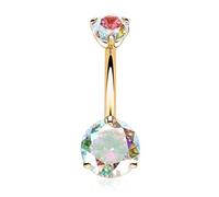 AROWRO Titanium Belly Button Bars 14G Belly Bar Belly Button Piercing Belly Ring Internally Threaded Belly Piercing Aurora Borealis Cube Zircon Belly Button Ring 10mm Gold