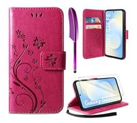 AROYI Case Compatible with Samsung Galaxy S25 FE 5G Case with Tempered Glass Screen Protector,Wallet Case PU Leather with Card Slots Folding Stand Magnetic Protect Flip Cover Red