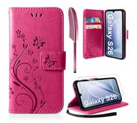 AROYI Case Compatible with Samsung Galaxy S26 5G Case with Tempered Glass Screen Protector,Wallet Case PU Leather with Card Slots Folding Stand Magnetic Protect Flip Cover Red