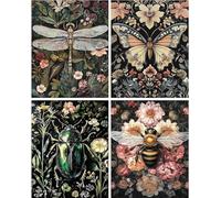 ARPADAMO 4 Pack Diamond Art Kits for Adults,Dragonfly, bee, Beetle, Butterfly Diamond Art Animal Diamond Painting Art Kit for Adult,Round Full Drill Diamonds, Diamond Art Kit for Home Decor-12x16inch