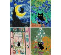 ARPADAMO Paint by Number Kits for Adults Beginners, Press Digital Easy Acrylic Black Cat 4 Pieces Paint, DIY Watercolor Paint Press Digital Kit on Canvas Home Wall Decoration Without Frame 12×16 inch