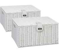 2 x Arpan Resin Woven Storage Hamper Basket Box With Lid & Lock (White - Large)