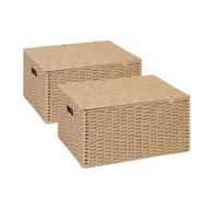ARPAN 2 x Paper Rope Storage Hamper Basket With Lid - Ideal For Home/Office & Gifts Hamper (Natural - Extra Large)