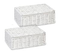 ARPAN 2 x Paper Rope Storage Hamper Basket With Lid - Ideal For Home/Office & Gifts Hamper - White (Medium)