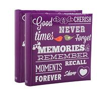 Arpan 2 x Travel/Holiday Destinations/Memory Photo/Picture Album with Memo Writing Area and Decorative Vintage/Text Design on Front to Fit 200 6 X 4'' / 15 x 10 cm Photos (Purple Memories Slogan)