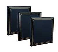 ARPAN 3 x Extra-Large 32x26cm Self Adhesive Photo Album Totaling 72/Sheets 144/Sides Leather Look Padded Cover Post Bound (Blue)