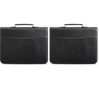 Arpan A4 Conference Folder with Handle Ringbinder Folio with Zipper Soft Padded Cover - Black (Pack of 2)