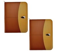 Arpan A4 PU Zipped Conference Folder Professional Portfolio Document File Folder with Calculator, Writing Pad for Office Use (Brown Gold - Pack of 2)