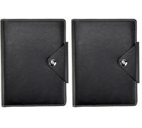 Arpan A5 Executive Personal Organiser Notebook, Ruled Pages, Padded PU Leather Cover, Stud Button Closure, Ring Binder with Card Pockets, Cream Paper (Black) (Pack of 2)