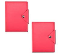 Arpan A5 Executive Personal Organiser Notebook, Ruled Pages, Padded PU Leather Cover, Stud Button Closure, Ring Binder with Card Pockets, Cream Paper (Pink - 2 Pack)