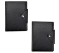Arpan A5 Executive Personal Organiser Notebook, Ruled Pages, Padded PU Leather Cover, Stud Button Closure, Ring Binder with Card Pockets, Cream Paper (Black - 2 Pack)