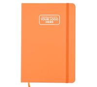 ARPAN A5 Personalised Custom Logo Diary, Ribbon Marker, Elastic Closure Notebook, 80gsm Paper, 136 sheets Perfect for Office, Home, School, Business (Orange - Logo)
