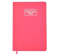 ARPAN A5 Personalised Custom Logo Diary, Ribbon Marker, Elastic Closure Notebook, 80gsm Paper, 136 sheets Perfect for Office, Home, School, Business (Pink - Logo)