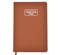 Arpan A5 Personalised Diary with Custom Logo - 136 Pages, Ribbon Marker, Elastic Closure - 80gsm Paper Personalised Notebook A5, Personalised Stationery for Office, School (Brown - Logo)