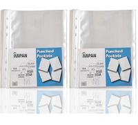 ARPAN A5 Punched Pockets 208 Pack - Clear Poly Wallets, A5 Plastic Sleeves, 45 Micron Sheet Protectors, Hole Punched Document Sleeves for Ring Binders, Office, School & Filing