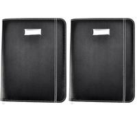 Arpan Black Faux Leather A5 Size Zipped Conference Folder with A5 Lined Writing Pad, Calculator, Pen Holder, Card Pockets- Perfect for Meetings, Conferences (Black) (Pack of 2)