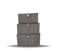 Arpan Box Storage Basket Hamper Resin Woven Set of 3 With Lid & Lock