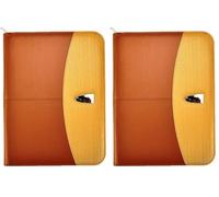 Arpan Deluxe Professional A4 Organiser Portfolio Zipped Work Case Folder/Padded Conference File Folio with Built-in Calculator Note Pad & Business Card Holders - Brown/Tan Gold (Pack of 2)