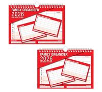 Arpan Family Organiser Calendar 2026, Week to View, 5 Column Planner, Wall Calendar with Notes Section (Red - Pack of 2)