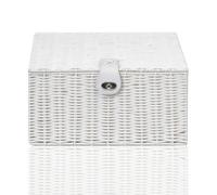 Arpan Medium Resin Woven Storage Basket Box With Lid & Lock - White