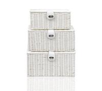 ARPAN Set of 3 Resin Woven Storage Basket Box With Lid & Lock (White)