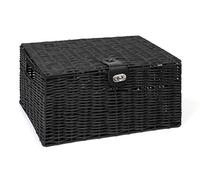 ARPAN Large Resin Woven Storage Basket Box With Lid & Lock - Black