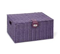 Arpan Large Resin Woven Storage Basket Box With Lid & Lock - Purple