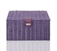 Arpan Large Resin Woven Storage Basket Box With Lid & Lock - Purple