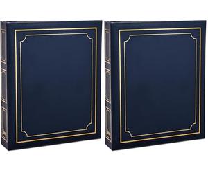 ARPAN Large Self Adhesive Photo Album Ring Binder, 40 Sheets / 80 Sides, Traditional Sticky Page Photo Album with Index Pages & CD/DVD Pocket (Blue) (Pack of 2)