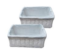 Arpan Large White Wicker Storage & Hamper Basket with White Cloth Lining - Large Baskets for Xmas, Wedding, Confetti & Parties, Snack Basket, Wicker Baskets (Large Pack of 2)