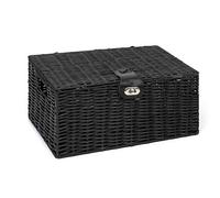 Arpan Medium Resin Woven Storage Basket Box With Lid & Lock - Black