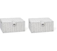 ARPAN Medium Resin Woven Storage Basket with Lid and Lock - White (Pack of 2)
