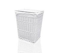 Arpan Medium White White Wicker Washing Cloth Basket With White Lining