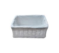 Arpan Medium White Wicker Storage & Hamper Basket with White Cloth Lining - Medium Baskets for Xmas, Wedding, Confetti & Parties, Snack Basket, Wicker Baskets
