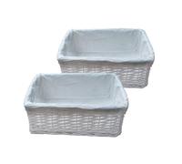 Arpan Medium White Wicker Storage & Hamper Basket with White Cloth Lining - Medium Baskets for Xmas, Wedding, Confetti & Parties, Snack Basket, Wicker Baskets (Medium Pack of 2)