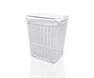 ARPAN Medium Wicker Laundry Basket with Lining, Washing Hamper with Removable Liner and Lid, White (38.5 x 21.5 x 48 cm)